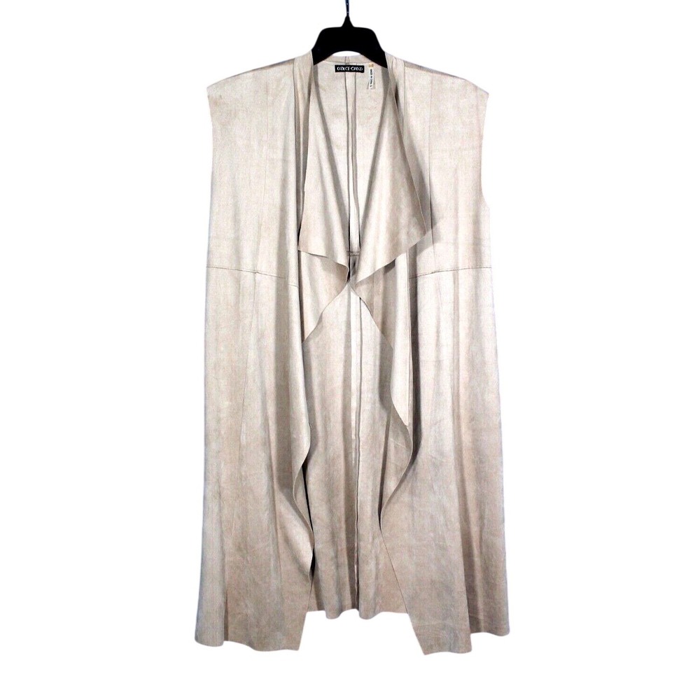 DOLCE CABO Beige FAUX SUEDE Open Draped Vest Sleeveless CARDIGAN/TOP Kimono M